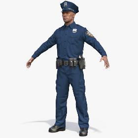 African American Police Officer T-Pose 3D model